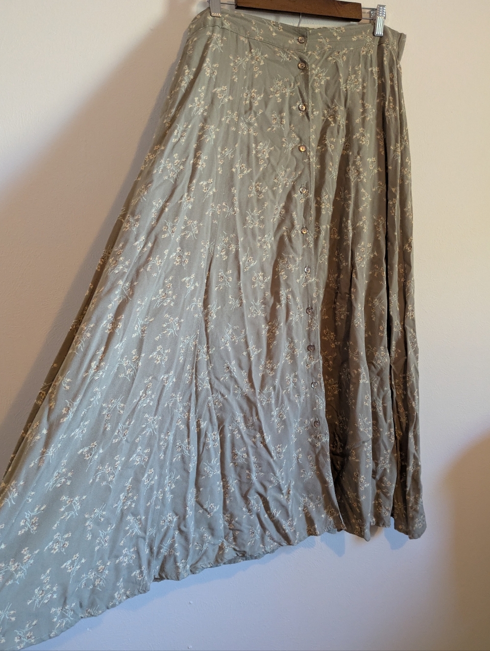 "Vintage Blue" Sage Floral Button-Front Maxi Skirt